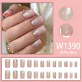 Unghie finte French rosa con glitter argento e paillettes a forma di cuore - W1390 Con Colla
