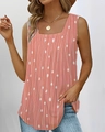 Women's coral polka dot sleeveless square neck tank top with abstract vertical lines - S / Coral Pink / Red