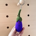 Handmade purple eggplant wool felt keychain with smiling face embroidery and metal ring - Happy Eggplant