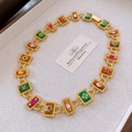 Vintage gold necklace with colorful enamel inlay and bohemian antique style links - Vintage Style Colorful Inlaid Necklace (14#)