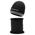 Winter thermal knit beanie and neck warmer set in dark grey with thick fleece lining - One Size / Marl Grey
