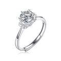 Macro detail of six-prong moissanite ring with side accent diamonds and adjustable band - Veil Ring / 1 Carat / Ring Only