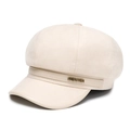 Classic cream newsboy cap in textured wool with a gold 'minmin' metal accent piece - Adjustable / Beige