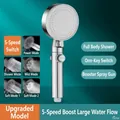 Soffione doccia a mano ad alta pressione cromato con 5 modalità di getto e stop - Soffione Doccia 5 Modalità Alta Pressione (Argento) Stop a un Tasto