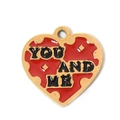 Golden heart-shaped pendant with red enamel and You and Me engraving for jewelry making - YOU AND ME