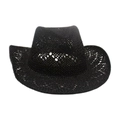 Handgefertigter schwarzer Stroh-Cowboyhut mit atmungsaktiver Webstruktur und Krempe - Einheitsgröße / Schwarz (Ausgehöhlt)