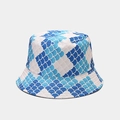 Detailed view of breathable blue fish scale pattern texture on reversible bucket hat - Blue Fish Scales Pattern (6# Color)
