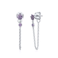 Vue détaillée des boucles d'oreilles chaîne en argent S925 avec zircon fleur violette - Violet/Argent