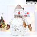 Bonhomme de neige en peluche avec bonnet tricoté marron et motifs dorés, hauteur 42 cm - Grand Chapeau Rond