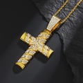 Collana a croce hip hop dorata con cristalli lucidi e catena a corda ritorta - Pendente Singolo [Oro]