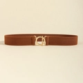 Ceinture large élastique marron avec une boucle circulaire dorée polie - café