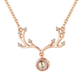 Rose gold antler necklace with 100 languages I Love You projection stone - Rose Gold