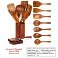 Acacia wood 11-piece kitchen utensil set with storage bucket and smooth wooden grains - Mangium Wood 9-Piece Set / Approx. 980g