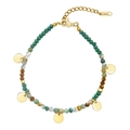 Edelstahl-Perlenarmband mit grünen und braunen Steinen und goldenem Sonnenanhänger - Grünes Perlenarmband (SB210102GN)