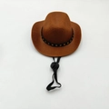 Brown cowboy hat detail with golden star rivets on black band and adjustable drawstring - Cowboy Drawstring / Coffee
