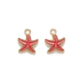 Pair of red starfish charms with gold edges and pearlized finish for DIY jewelry making - Red