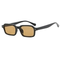 Retro rectangle sunglasses with black thick frames, brown lenses, and metal dot accents - Black Frame Tea Lens