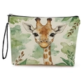 Tragbare Giraffen-Kosmetiktasche mit Reißverschluss aus elfenbeinfarbenem Leinen - Aquarell Giraffe Muster 2 (xy-071-2) / Mit Gurt