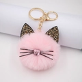 Portachiavi gatto in peluche rosa con paillettes leopardate e gancio dorato - Rosa Chiaro