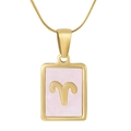 Gold Aries zodiac necklace with square pink shell pendant and snake chain link - Aries / Pink Mother of Pearl