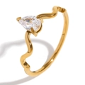 18K gold plated stainless steel snake ring with pear cut zircon on white background - US 7 / Gold
