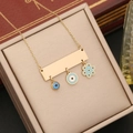 Golden stainless steel evil eye necklace with butterfly pendant in jewelry box - Triple Evil Eye Flower Style (2#)