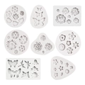 Set de 8 moldes de silicona blanca con rosas, margaritas y mariposas para fondant DIY - Colección de Ocho Piezas Flores Insectos (Gris)