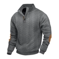 Dunkelgrauer Herren-Strickpullover mit Stehkragen, Knopfleiste und Ellenbogen-Patches - S / Dunkelgrau 2