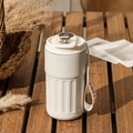 White 316 stainless steel coffee tumbler with smart LED temperature display and strap - Smart Temp Display / 450ml / Elegant White