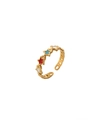 18k gold plated open ring with colorful enamel stars in white, blue and red finish - Adjustable Open / Multicolor Star Style