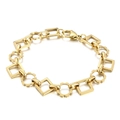 Polished gold stainless steel bracelet with square links and industrial gear charms - Gear Style Gold (KB160644-Z)