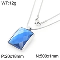 18K gold plated snake chain necklace with square blue glass pendant for women - Steel 20*18mm Blue (KN292788-GC)