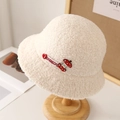 Cappello a secchiello in peluche bianco crema con simpatico ricamo a cuore e fungo - M (56-58cm) / 5086 Beige con Toppa Mela