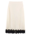 Dettaglio della gonna midi in raso crema con delicato bordo in pizzo nero sull'orlo - XS / Gonna bianco sporco