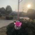Nahaufnahme der silbernen Discokugel mit rosa Cowboyhut und rosa Kordel als Anhänger - Rosa Cowboyhut Schlüsselband-Stil (Anhänger 1)