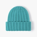 Teal blue ribbed knit beanie with a wide folded cuff for winter warmth and comfort - Deep Lake Blue