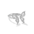 Elegante anello a farfalla aperto in argento con zirconi bianchi scintillanti - Rame Placcato Platino / Zircone / Anello Aperto Farfalla / Oro Bianco