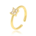 Detail shot of gold-plated adjustable ring with four sparkling cubic zirconia stones - Adjustable Open / Clover Flower Stone(J-1276)