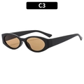 Y2K ovale zonnebril met klein zwart montuur en getinte bruine glazen in stijl C3 - Zwart met Punten / Zwart Frame Thee Lenzen