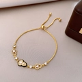 18k gold plated box chain bracelet featuring heart charms with black enamel and pearls - Heart Pendant / Gold-Black