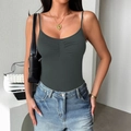 Dunkelgrauer Y2K Camisole Body mit gerafftem Brustdesign für Damen im engen Schnitt - S / Grau