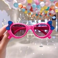 Pink polka dot sunglasses for girls with blue bows and UV protection lenses - Rose Red Polka Dot