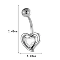 Silver stainless steel belly ring with heart shaped clear zircon and size dimensions - 0188-1# Heart Style / Silver