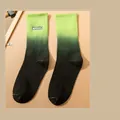 Gradient green and black mid-calf socks with white Aurora embroidery in cotton knit - One Size / 08 Green+Black Gradient