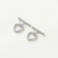 Silver heart earrings with T-bar design and pave-set white cubic zirconia stones - Platinum Peach Heart OT Clasp - 4Pcs/Pack