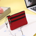 Porte-monnaie rouge en tissu à trois fermetures éclair avec dragonne et porte-clés - Rouge