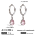 Zilveren roestvrijstalen hartoorbellen met roze zirkoon hanger en afmetingen - Waterdruppel Hanger Stijl (JDE0304002-S)