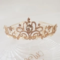 Champagne gold bridal crown featuring amber crystals and drop-shaped center stone - Light Coffee