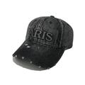 Vista dettagliata del tessuto denim lavato e del ricamo 3D PARIS sul cappuccio - Nero / M (56-58cm)