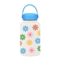 650ml white insulated sports bottle with colorful sunflower print and blue handle - Colorful Sunflower Print